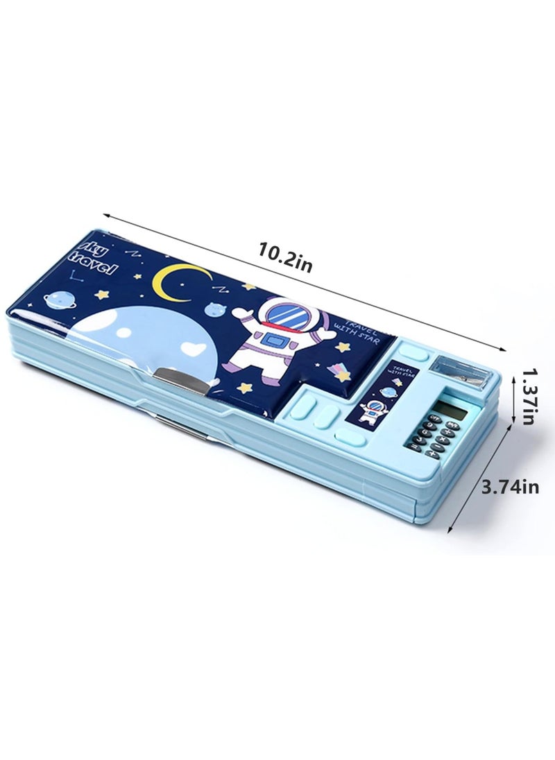 Generic Multifunction Pencil Case with Calculator, Pencil Sharpener and Curriculum, Multiple Cute Patterns, Suitable for Elementary School Girls, Boys, Great Gifts for Kids (Light Blue)  - Image 2