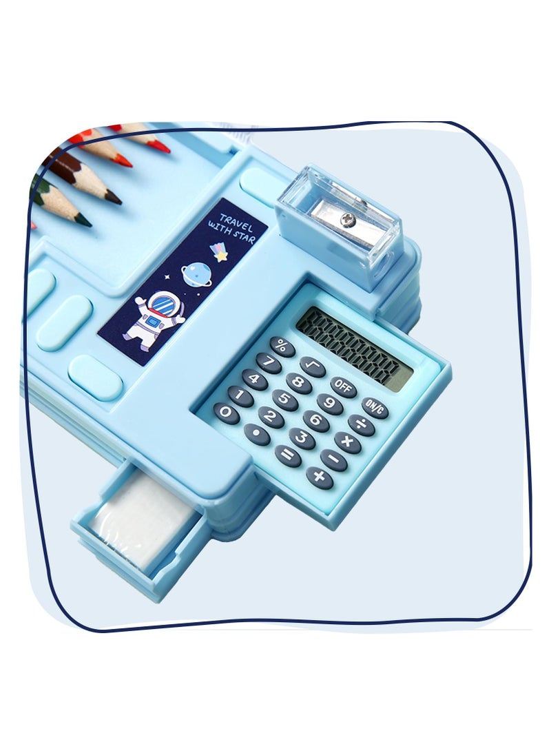 Generic Multifunction Pencil Case with Calculator, Pencil Sharpener and Curriculum, Multiple Cute Patterns, Suitable for Elementary School Girls, Boys, Great Gifts for Kids (Light Blue)  - Image 5