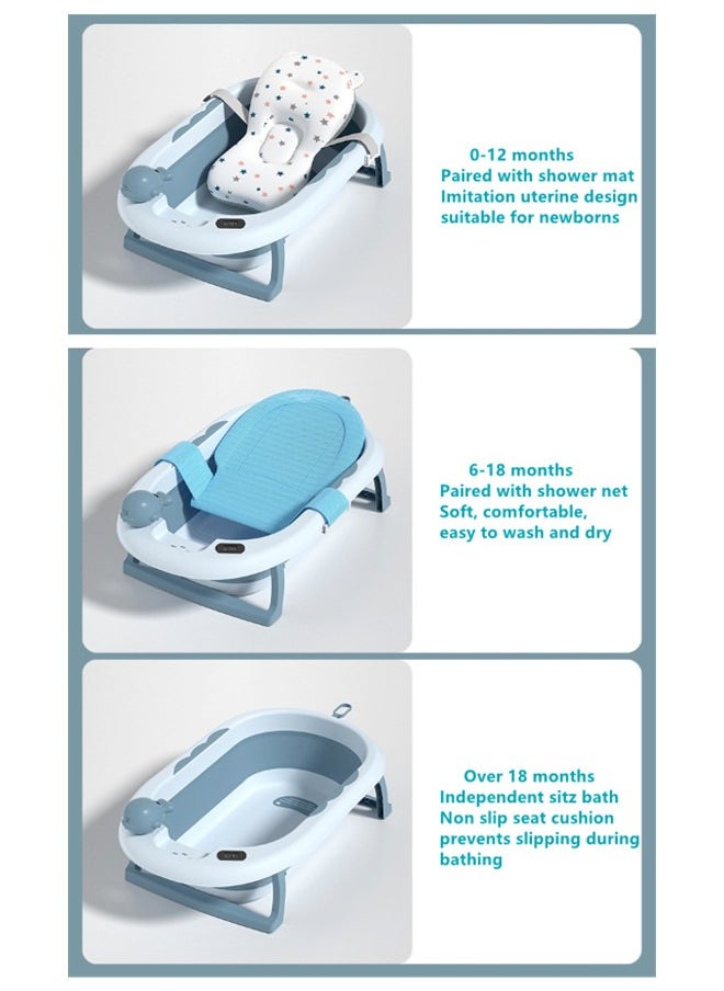 Beauenty - Baby Bathtub Foldable, Baby Bath Essentials Baby Bathtub, Newborn to Toddler Portable Travel Multifunctional Baby Bath Tub with Non-Slip Mat, Drain Hole - Image 1