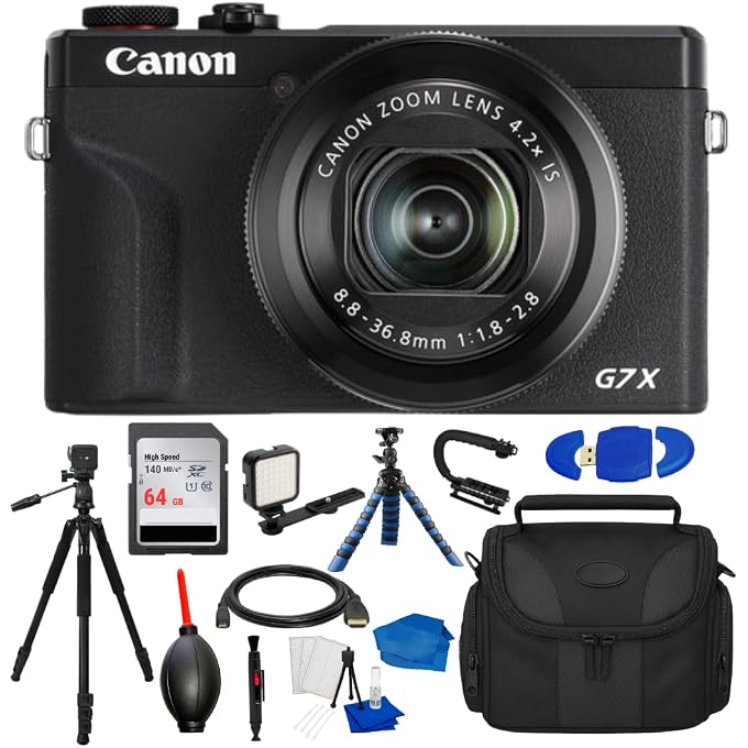 Canon PowerShot G7 X Mark III Digital Camera with Accessory Bundle, Black | 64GB Memory, LED Video Light, Tripod & Monopod, Gadget Bag & Accessories, Renewed - Image 1