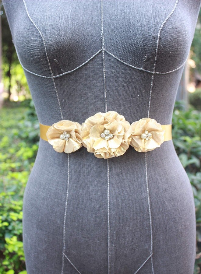 NANIA Bridesmaid and Flowergirls sashes wedding sash pearls flowers belts (Gold) 95 inches - Image 3