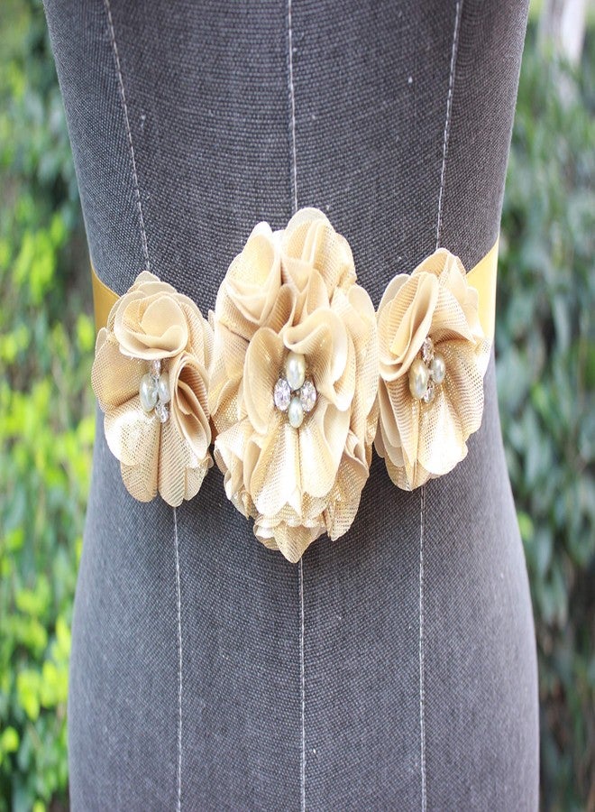 NANIA Bridesmaid and Flowergirls sashes wedding sash pearls flowers belts (Gold) 95 inches - Image 5