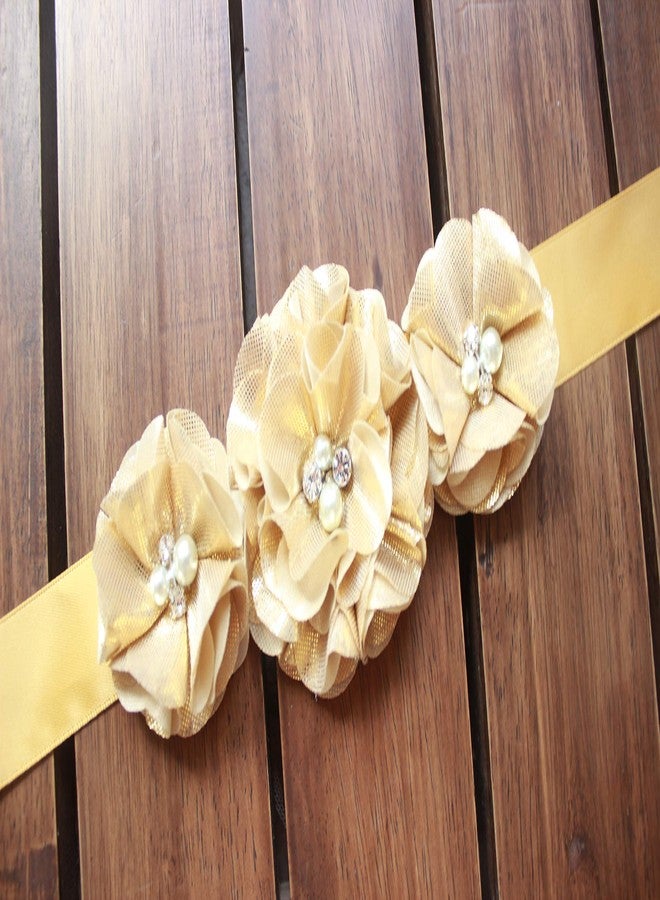NANIA Bridesmaid and Flowergirls sashes wedding sash pearls flowers belts (Gold) 95 inches - Image 4