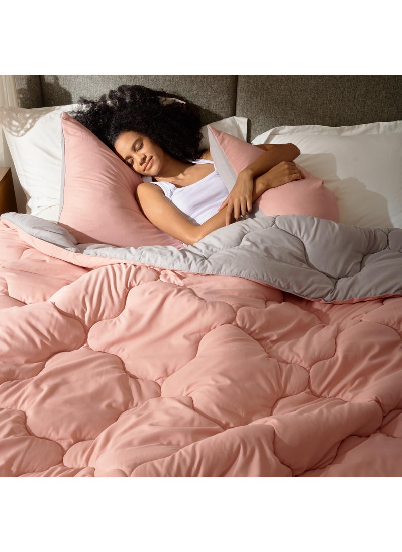 Comfort Spaces Comfort Spaces Vixie Reversible Comforter Set  Trendy Vibrant Color with Geometric Quilted Cover Lightweight All Season Down Alternative Cozy Bedding Sham CoralGray FullQueen 3 piece 