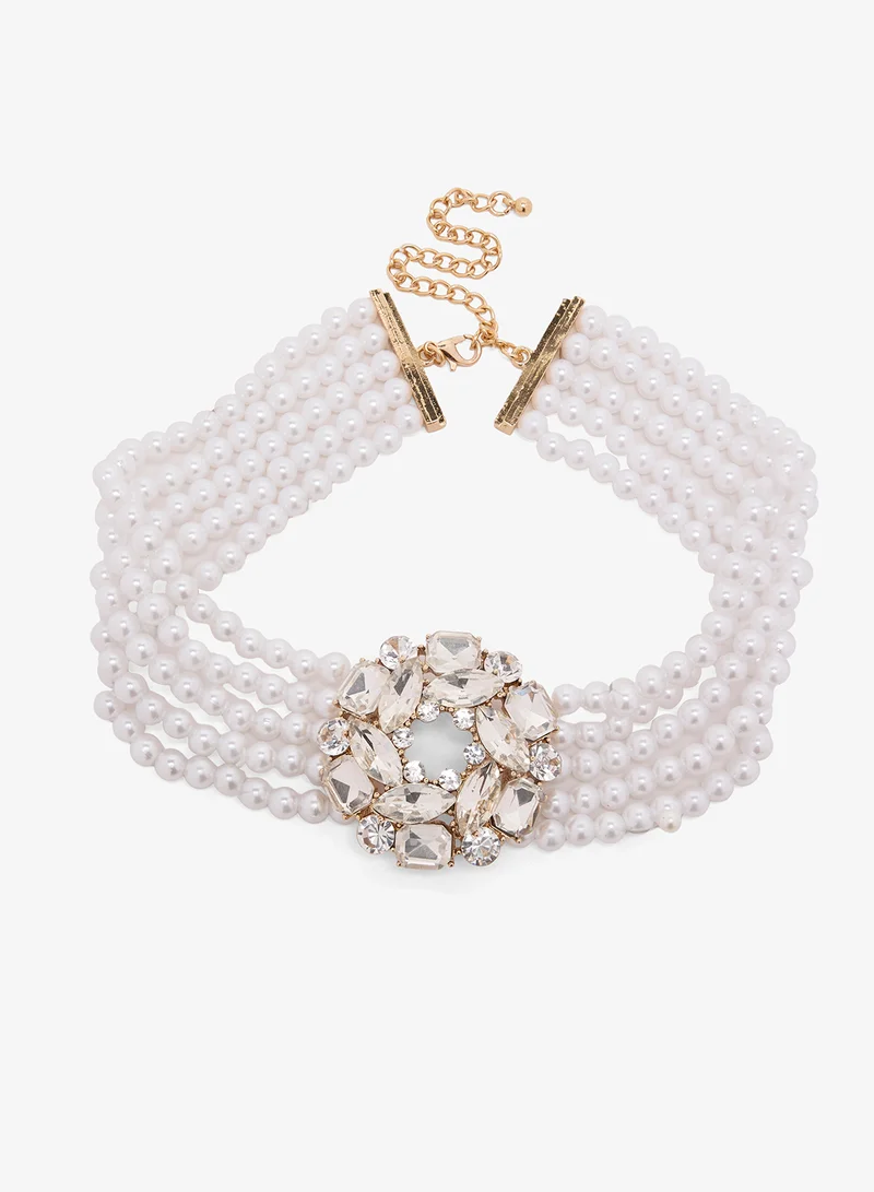 خزانة Diamonte Pearl Detail Embellished Choker Set