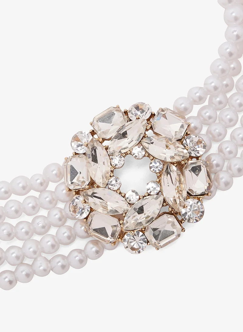 خزانة Diamonte Pearl Detail Embellished Choker Set