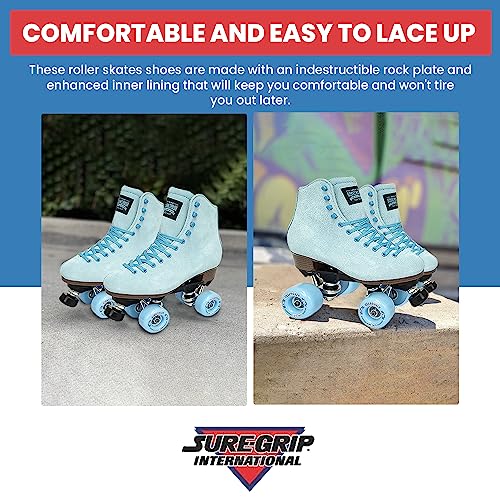 Sure-Grip Boardwalk Unisex Outdoor Roller Skates Material of Leather, Rubber, Suede & Aluminum Trucks | Comfortable, Extra Long Laces - Suitable for Beginners (Sea Breeze, Mens 5 / Womens 6) - Image 2