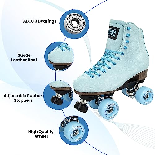 Sure-Grip Boardwalk Unisex Outdoor Roller Skates Material of Leather, Rubber, Suede & Aluminum Trucks | Comfortable, Extra Long Laces - Suitable for Beginners (Sea Breeze, Mens 5 / Womens 6) - Image 3