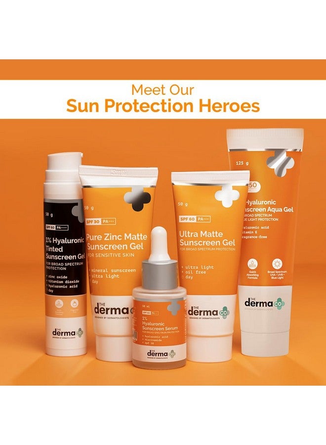 THE derma Co . 1% واقي شمس هايالورونيك SPF 50 جل مائي، PA++++، خفيف الوزن، بدون أثر أبيض لحماية واسعة النطاق وضوء أزرق للبشرة الدهنية، والجافة، والمعرضة لحب الشباب - 125 جرام - Image 2