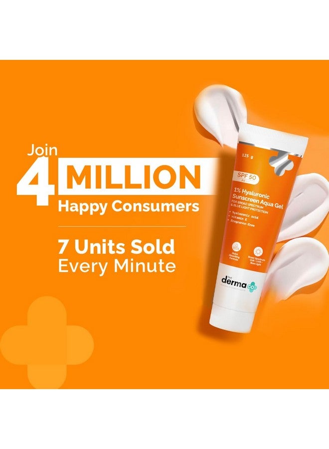 THE derma Co . 1% واقي شمس هايالورونيك SPF 50 جل مائي، PA++++، خفيف الوزن، بدون أثر أبيض لحماية واسعة النطاق وضوء أزرق للبشرة الدهنية، والجافة، والمعرضة لحب الشباب - 125 جرام - Image 4