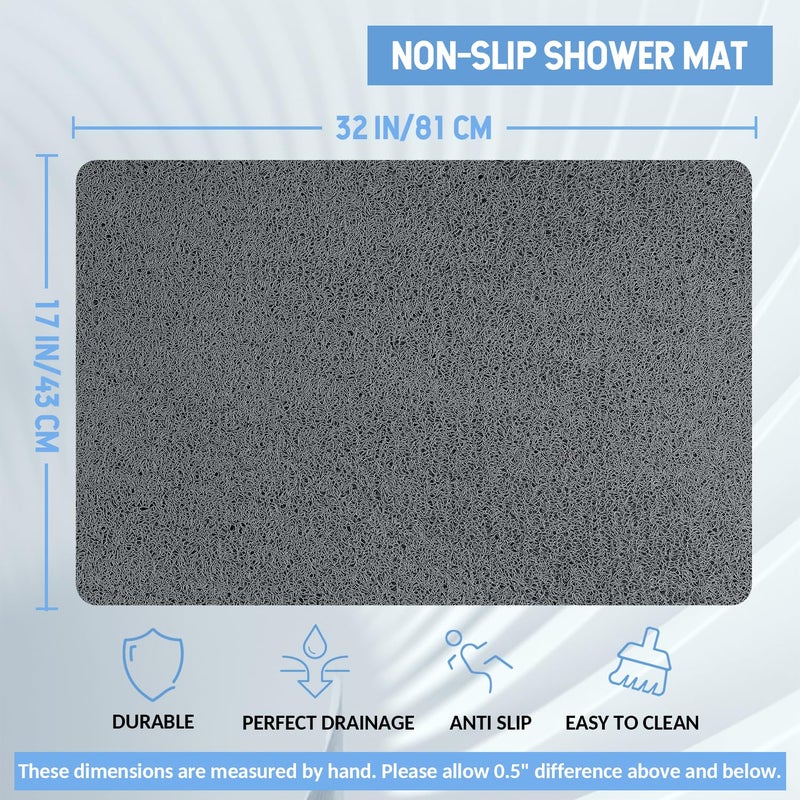 Hargiis Non Slip Bathtub Mat, Anti Slip Shower Mat, Quick Drying Bath Tub Mats, Foot Scrubber Mat, Anti Slip Mat for Tub, Floor, Bathroom, Home, Kitchen, Hotel (Grey 32"x17") - Image 2
