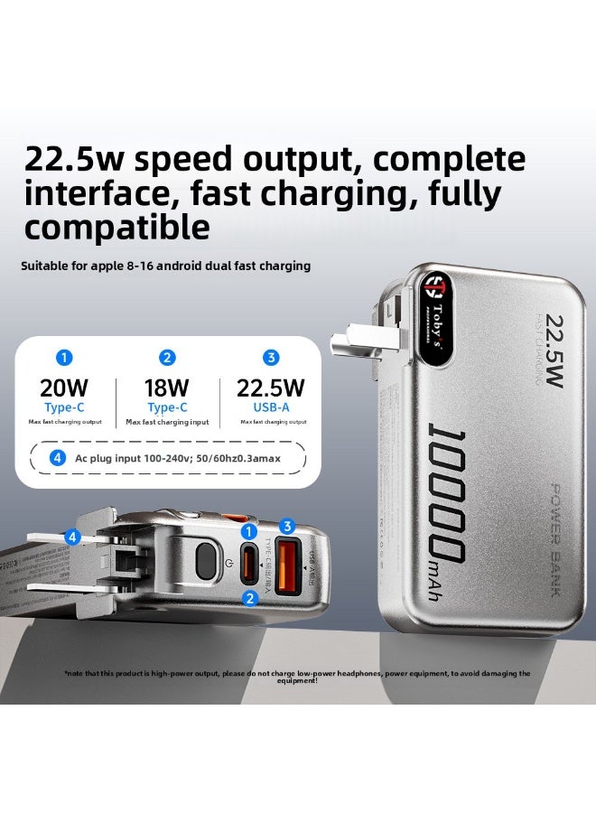 توبيز باور بنك توبيز PB-01 بسعة 10000mAh شحن سريع 22.5 واط شاحن ثلاثي مدمج مع كابل لايتنينغ وتايب سي منافذ USB-A وتايب سي محمول - Image 2