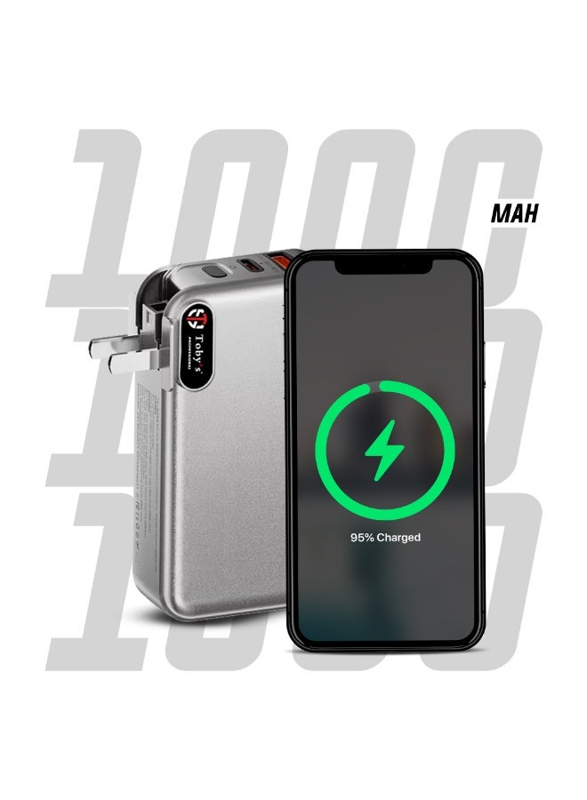 توبيز باور بنك توبيز PB-01 بسعة 10000mAh شحن سريع 22.5 واط شاحن ثلاثي مدمج مع كابل لايتنينغ وتايب سي منافذ USB-A وتايب سي محمول - Image 5