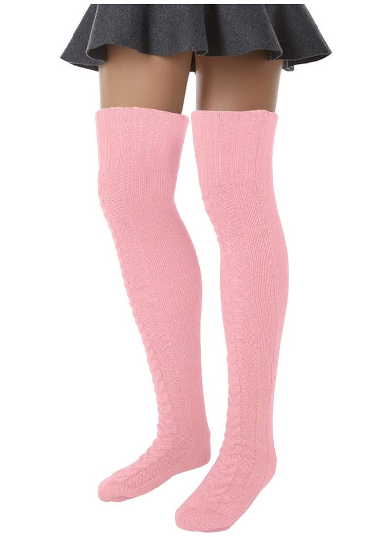 Generic - Cable Knitted High Boot Socks,Cable Knit Thigh High Boot Socks,Extra Long Winter Over Knee Stockings,Leg Warmers,Extra Long Cotton Knit Warm Thick Tall Long Boot - Image 1
