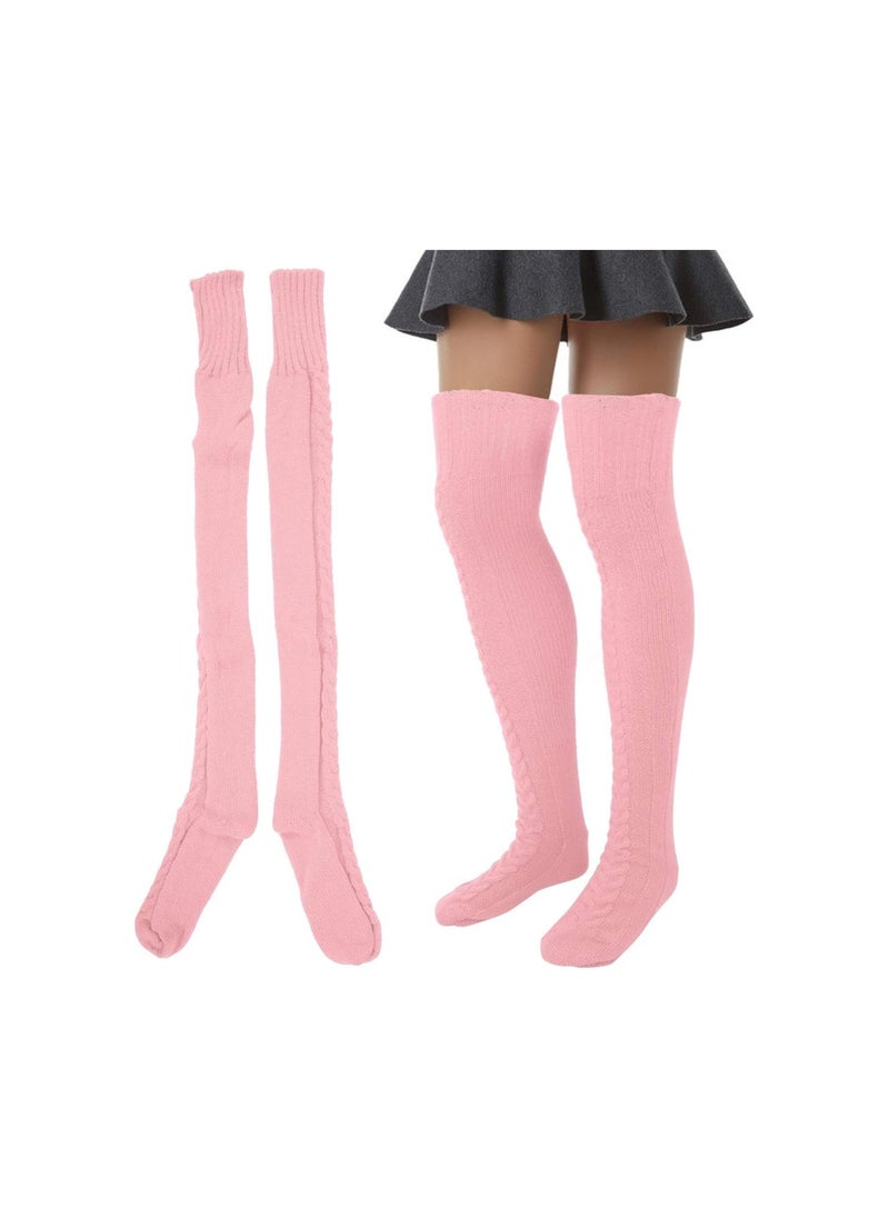 Generic - Cable Knitted High Boot Socks,Cable Knit Thigh High Boot Socks,Extra Long Winter Over Knee Stockings,Leg Warmers,Extra Long Cotton Knit Warm Thick Tall Long Boot - Image 1