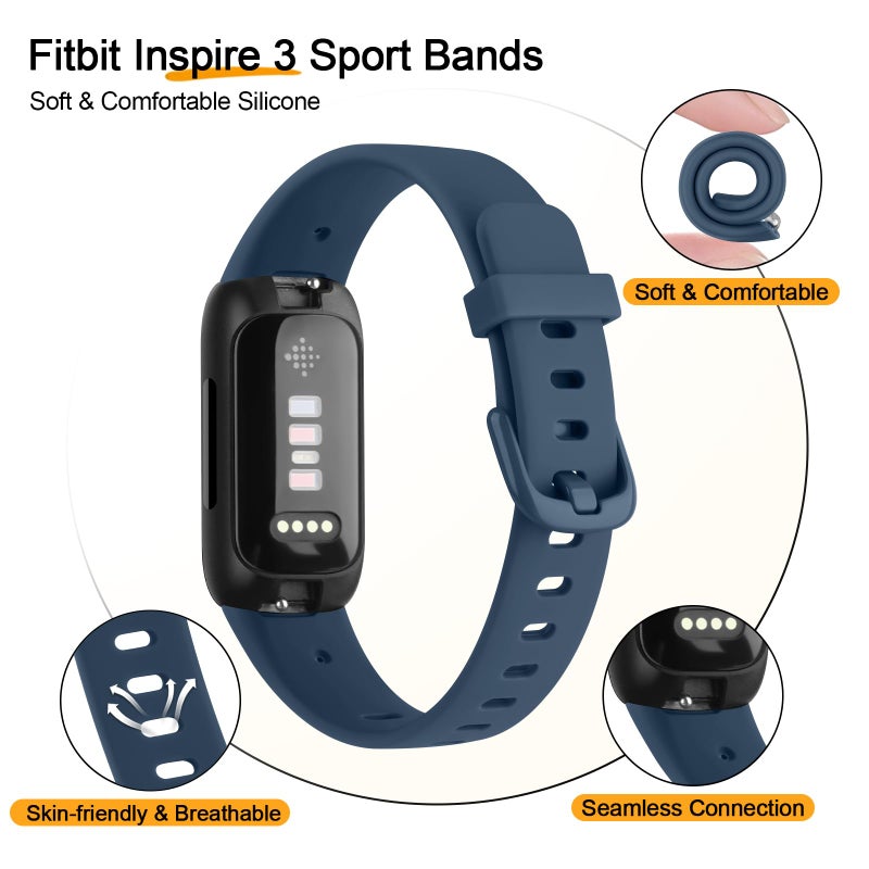 Meliya for Fitbit Inspire 3 Bands Women Men, Soft Silicone Adjustable Wristband Replacement Sport Straps Compatible with Fitbit Inspire 3 Fitness Tracker (Abyss Blue) - Image 3