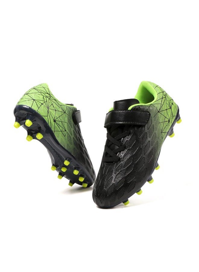 Skerxut Soccer Cleats, Kids Firm Ground Football Shoes, Boys Girls Athletic Outdoor, Black/Blue, 3 Big Kid - Image 1