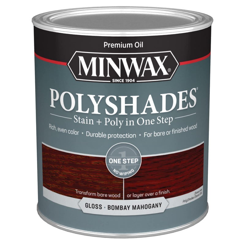 Minwax PolyShades Wood Stain + Polyurethane Finish â€“ Quart, Bombay Mahogany, Gloss - Image 1