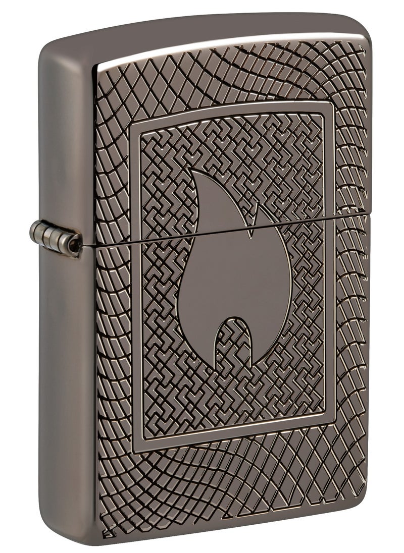 48569 24095 Flame Pattern Design Armor High Polish Black Windproof Lighter
