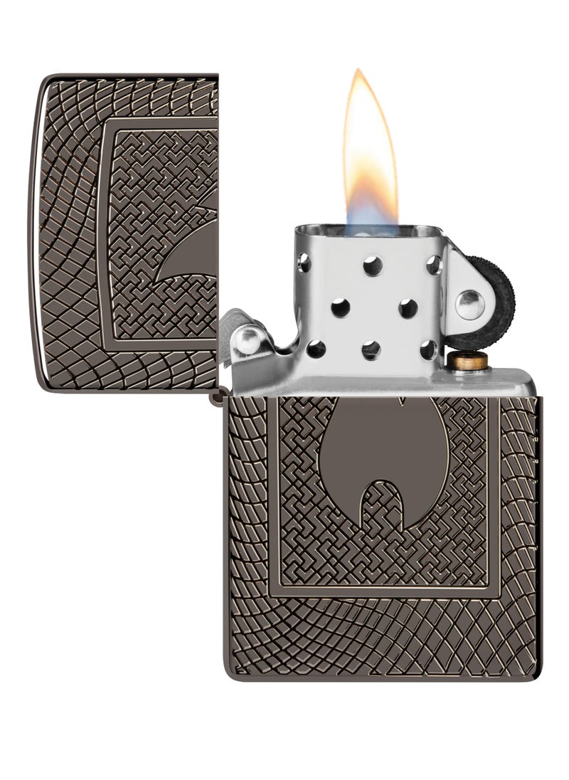 48569 24095 Flame Pattern Design Armor High Polish Black Windproof Lighter
