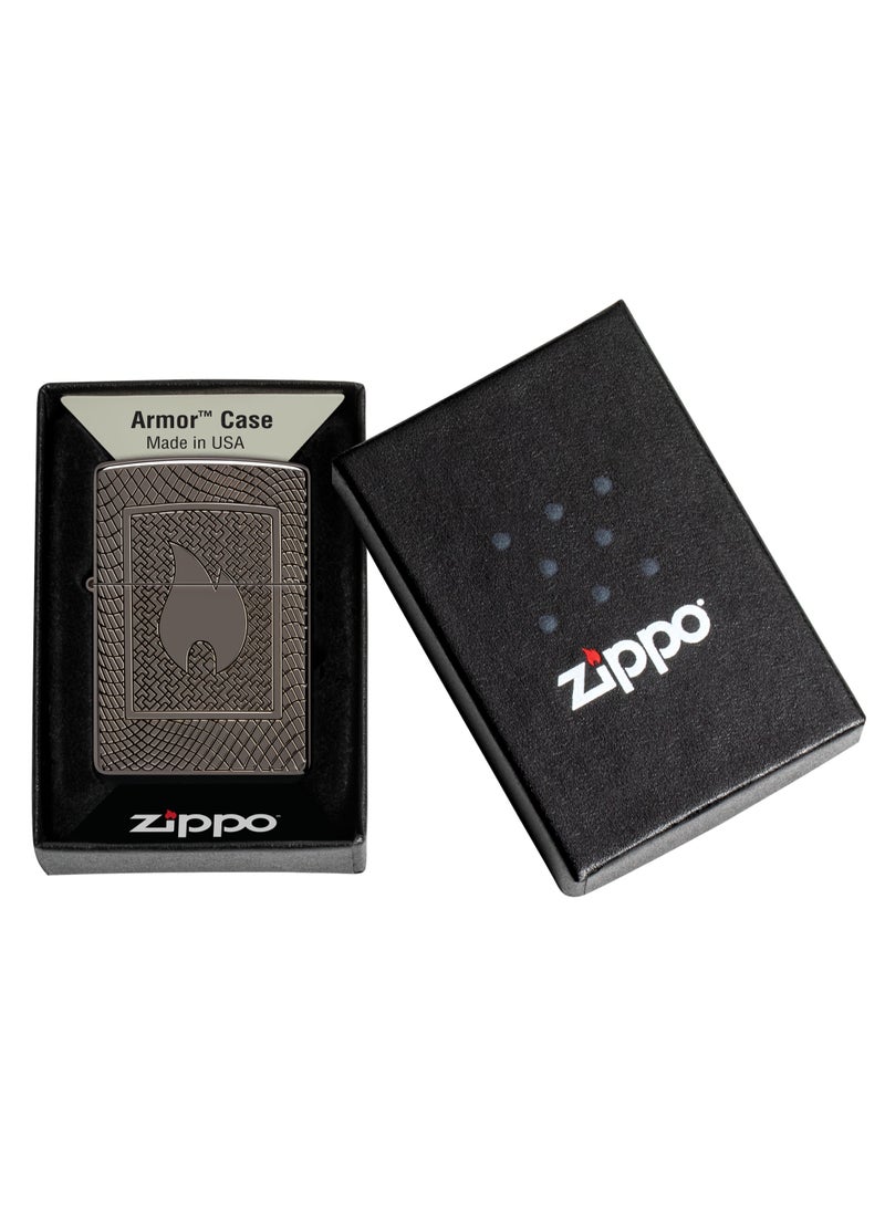 48569 24095 Flame Pattern Design Armor High Polish Black Windproof Lighter