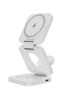 Benks Benks 3-in-1 Foldable Magnetic Wireless Charger Station, 15W All-in-One Fast Charging, for iPhone, Apple Watch, AirPods Magsafe Charger with Variable angle, Compact for Travel (White, W13)  - Image 2