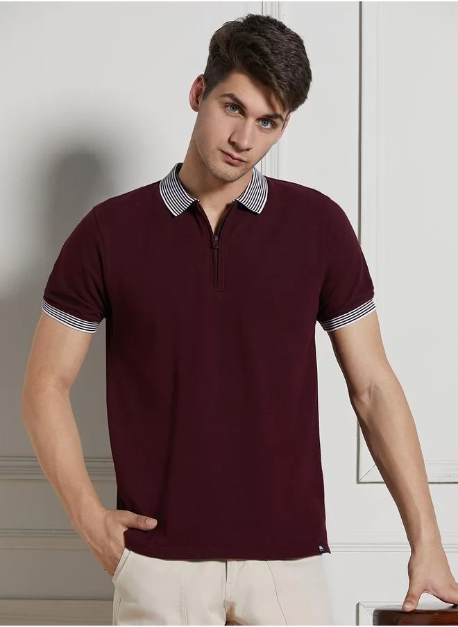 دينيس لينغو Men's Rust 100% Cotton Solid Pattern Regular Fit T-Shirt