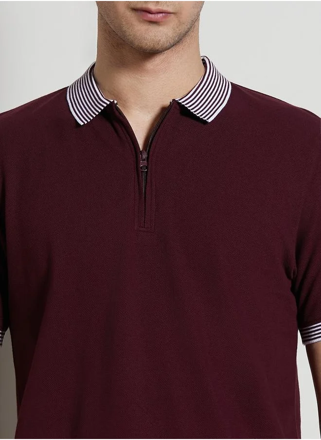 دينيس لينغو Men's Rust 100% Cotton Solid Pattern Regular Fit T-Shirt
