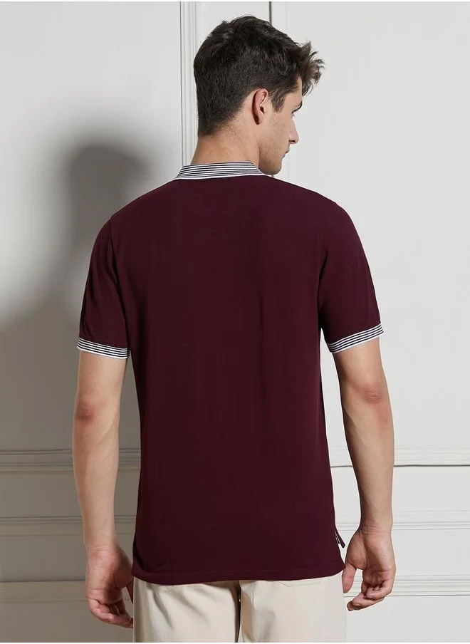 دينيس لينغو Men's Rust 100% Cotton Solid Pattern Regular Fit T-Shirt