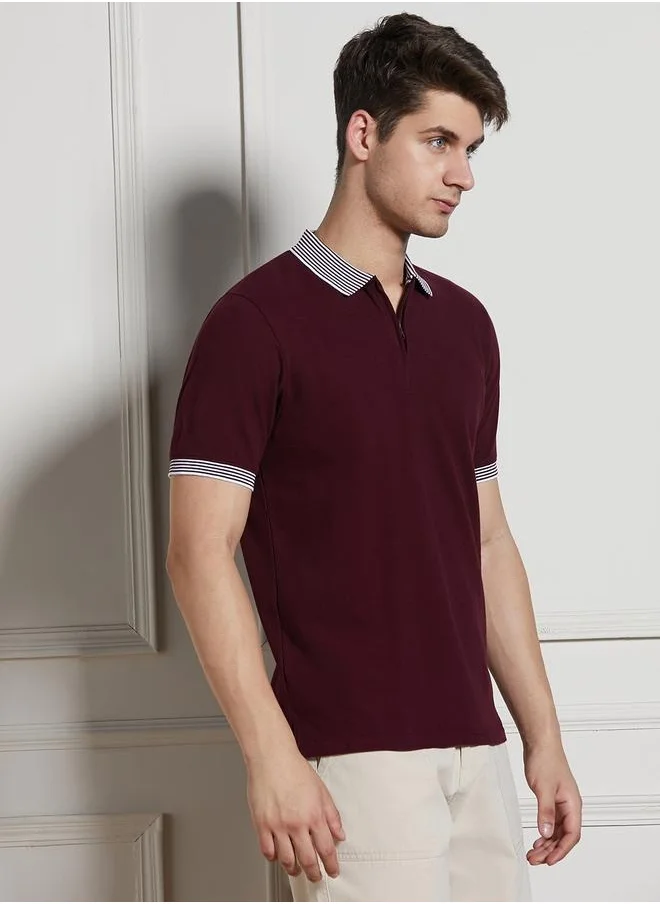 دينيس لينغو Men's Rust 100% Cotton Solid Pattern Regular Fit T-Shirt