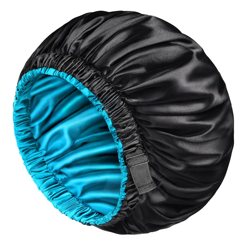 mikimini Satin Bonnet for Men and Women Reversible Double Layer Sleeping Bonnet for Hair Braids with Antislip Adjustable Elastic Band Super Soft XL BlackBlue