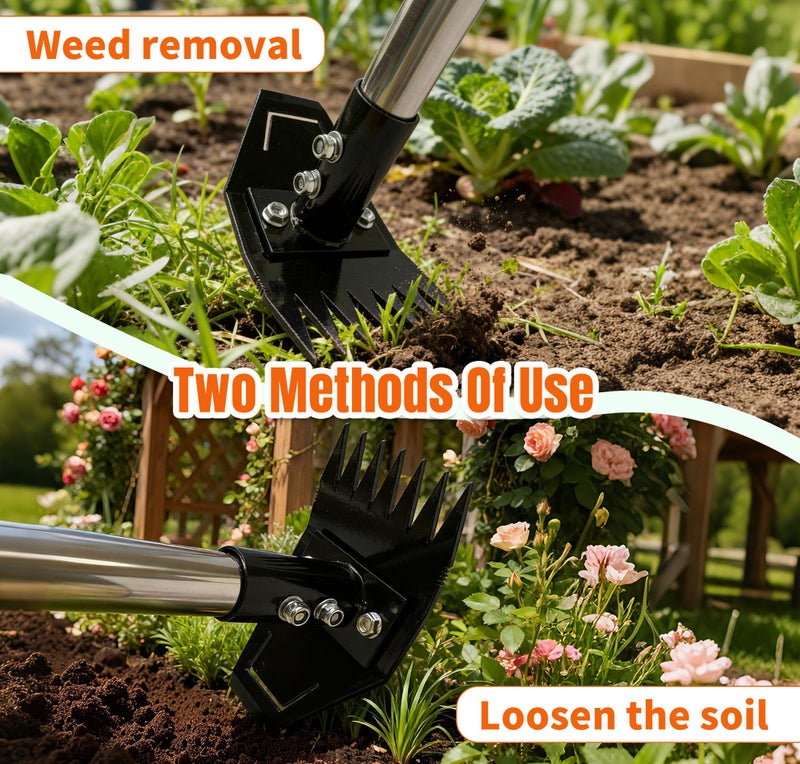 ATLRGISL Weed Puller Tool with Long Handle, Manual Weed Remover Tool, 2 in 1 Weed Rake&Grabber and Garden Hoe, Dandelion Gardenia Heavy Duty Uprooting Tool for Yard, Lawn and Garden, 58Inch - Image 2