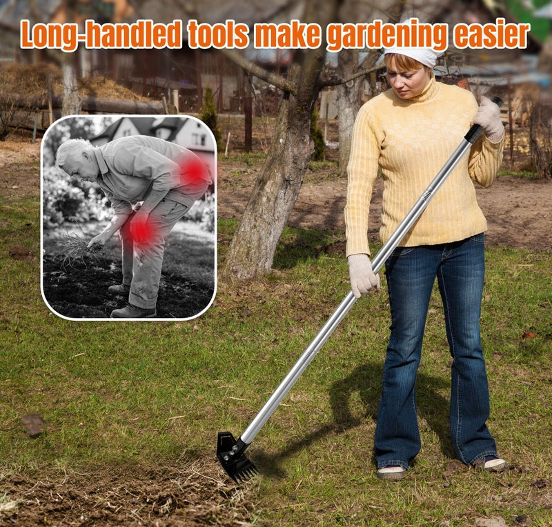 ATLRGISL Weed Puller Tool with Long Handle, Manual Weed Remover Tool, 2 in 1 Weed Rake&Grabber and Garden Hoe, Dandelion Gardenia Heavy Duty Uprooting Tool for Yard, Lawn and Garden, 58Inch - Image 5