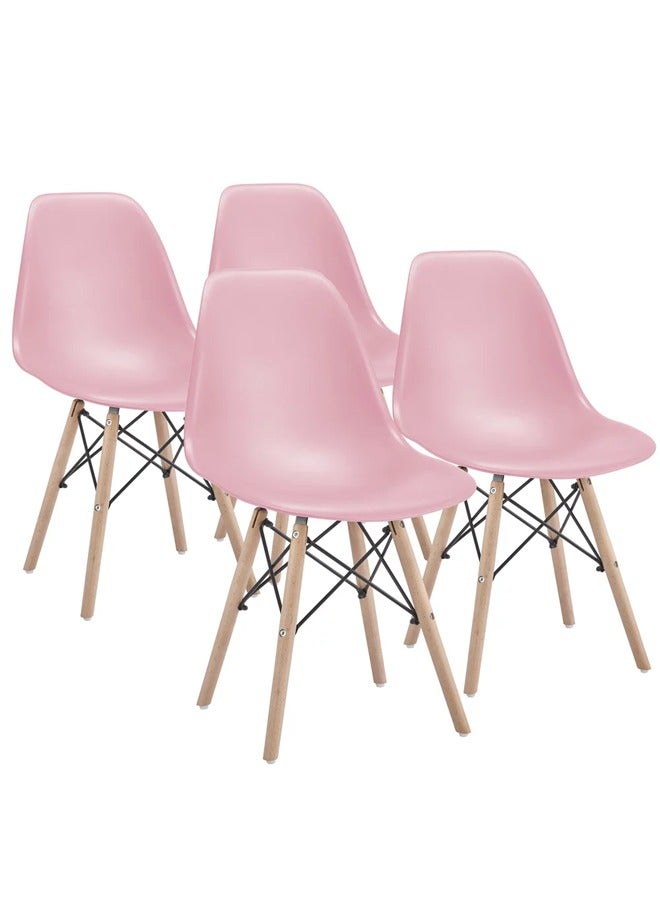Taimi 4-Piece Office, Dining, Kitchen and Living Room Plastic Chair with Wooden Legs Pink 70x40x40cm  - Image 1