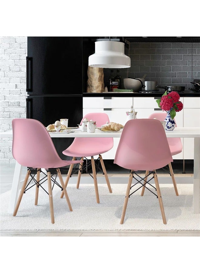 Taimi 4-Piece Office, Dining, Kitchen and Living Room Plastic Chair with Wooden Legs Pink 70x40x40cm  - Image 2