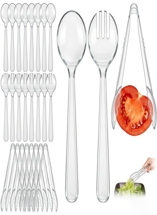 LOOWVY 24 Pcs Transparent Plastic Serving Utensils Set - Heavy Duty Disposable Serving Spoons, Forks & Tongs (8 of Each) - BPA-Free Catering Supplies for Buffets, Parties, Weddings & Events (9 Inch) - Image 1