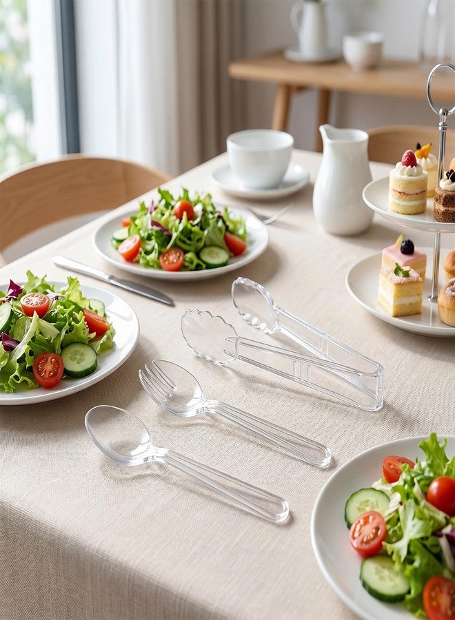LOOWVY 24 Pcs Transparent Plastic Serving Utensils Set - Heavy Duty Disposable Serving Spoons, Forks & Tongs (8 of Each) - BPA-Free Catering Supplies for Buffets, Parties, Weddings & Events (9 Inch) - Image 5