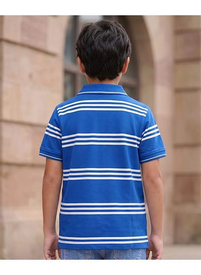 Pine Kids Pine Kids Horizontal Stripe Polo Collar Half Sleeves T-Shirt - Royal Blue & White
