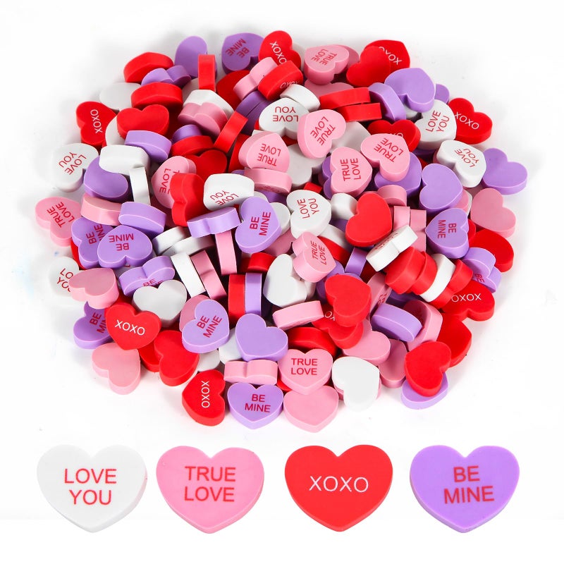 Kolewo4ever 200 Pieces Heart Shape Erasers Valentines Day Erasers Mini Eraser Bulk Love You Eraser Pencil Erasers for Classroom Exchange Gift School Rewards Prizes Party Supply - Image 1