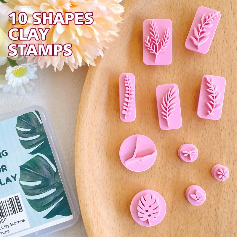 KEOKER Plant Clay Stamps - 10 Shapes for Polymer Clay Jewelry Making, Work with Clay Cutter, Spring Cutter Stamps - Image 3