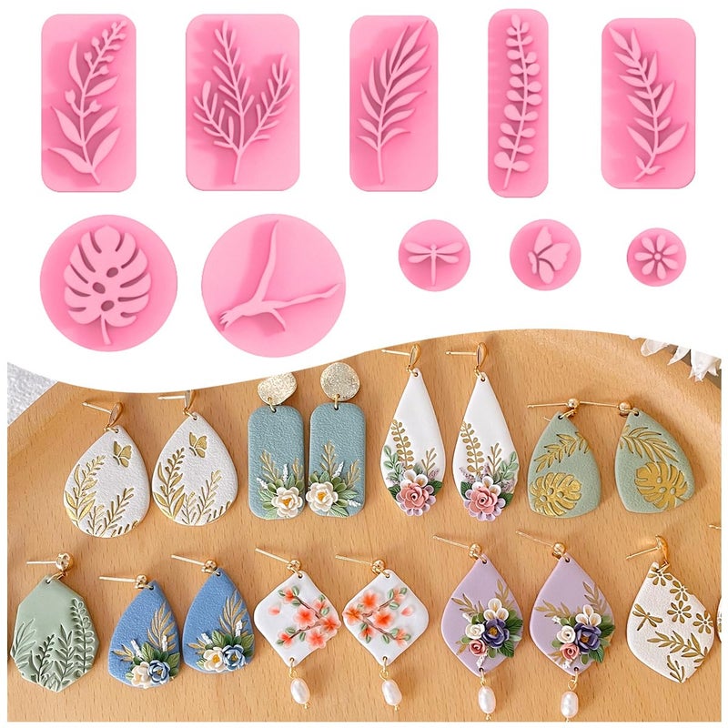 KEOKER Plant Clay Stamps - 10 Shapes for Polymer Clay Jewelry Making, Work with Clay Cutter, Spring Cutter Stamps - Image 1