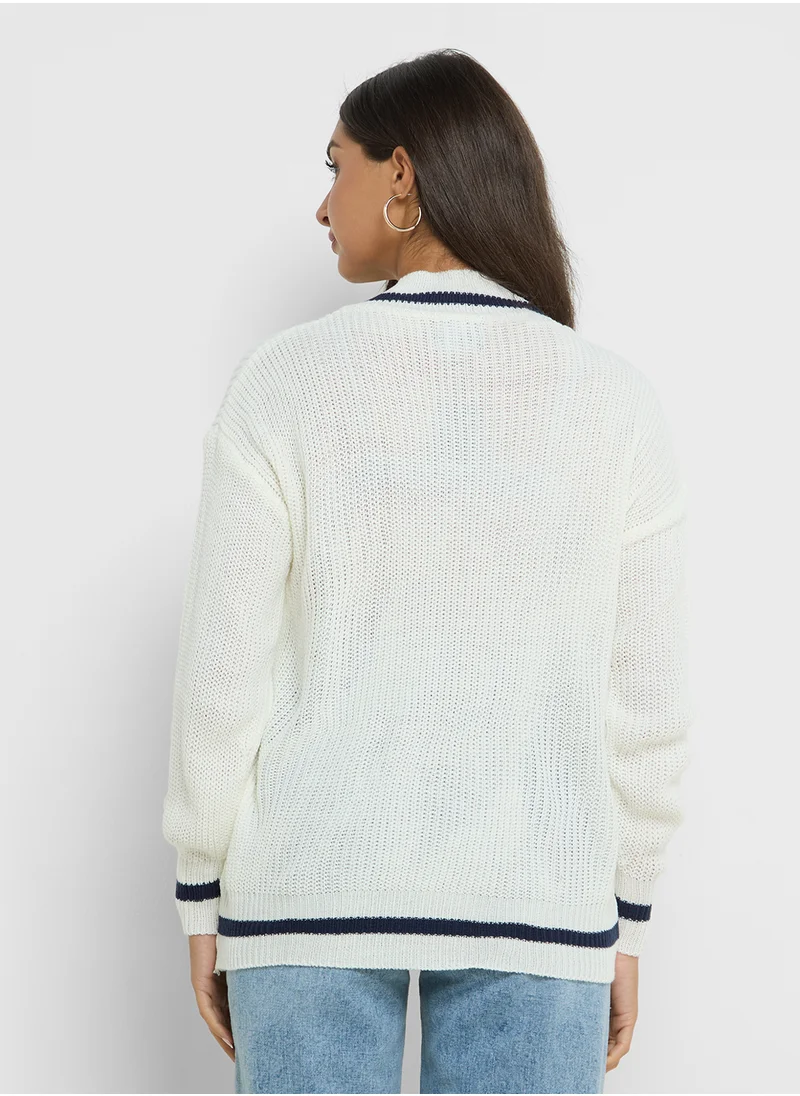Ginger Varsity Style V Neck Sweater