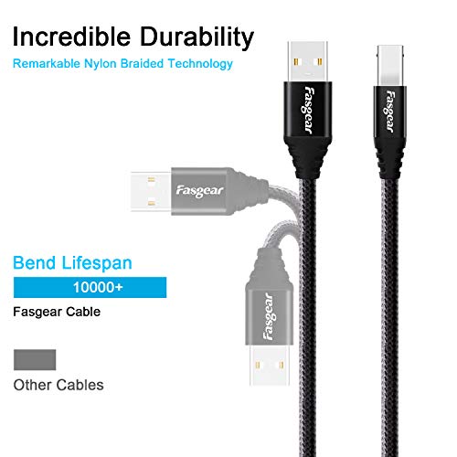 Fasgear USB B 2.0 Printer Cable: USB A to B Scanner Cord USB 2.0 Nylon Braided High-Speed Printer Cable Compatible with HP/Canon/Dell/Brother/Samsung/Lexmark/Epson etc (3ft, Black) - Image 3