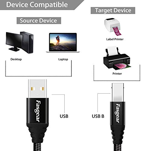 Fasgear USB B 2.0 Printer Cable: USB A to B Scanner Cord USB 2.0 Nylon Braided High-Speed Printer Cable Compatible with HP/Canon/Dell/Brother/Samsung/Lexmark/Epson etc (3ft, Black) - Image 5