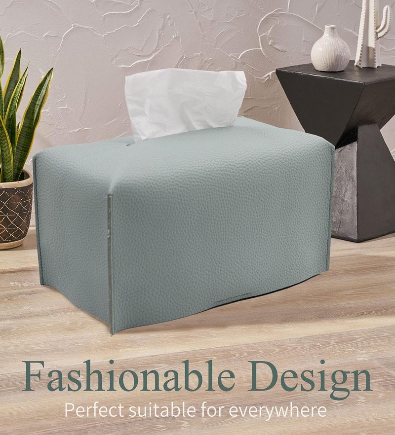 Livelab Tissue Box Cover, Modern Decorative PU Leather Rectangular Tissue Box Case Organizer Holder for Vanity Countertop, Night Stands, Livingroom, Office Desk & Car 9.5X5X5'' | Water Blue - Image 2