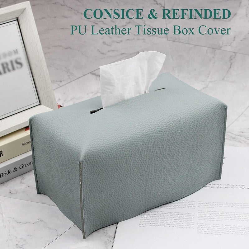 Livelab Tissue Box Cover, Modern Decorative PU Leather Rectangular Tissue Box Case Organizer Holder for Vanity Countertop, Night Stands, Livingroom, Office Desk & Car 9.5X5X5'' | Water Blue - Image 4