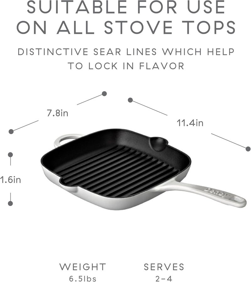Denby  Natural Canvas White Cast Iron Griddle Pan  10 Inch Non Stick Frying Grill Pan  Oven Safe For All Stove Types Induction Gas Electric - Image 5