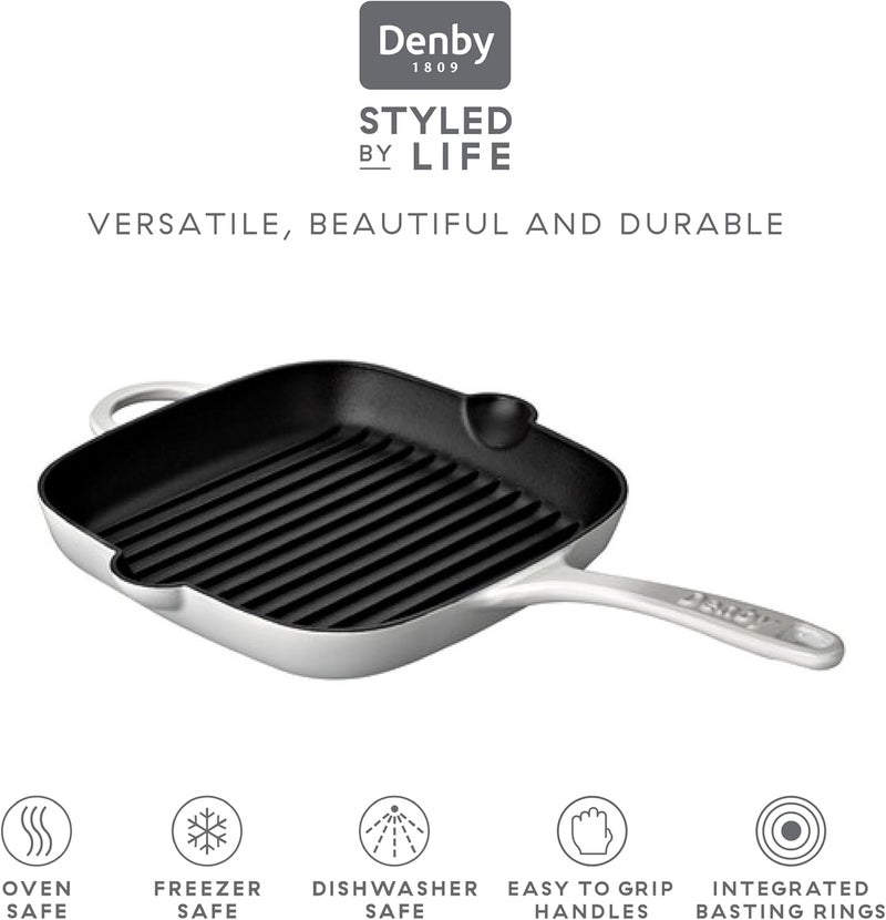 Denby  Natural Canvas White Cast Iron Griddle Pan  10 Inch Non Stick Frying Grill Pan  Oven Safe For All Stove Types Induction Gas Electric - Image 3