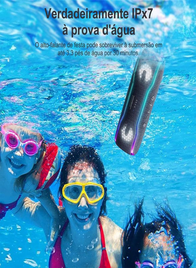 Bluetooth Speaker IPX7 Waterproof Wireless Speaker with Color Flash Super Bass 25W, 24 Hours Playtime 30 Meters Bluetooth Range Pairing (Black) - Image 3