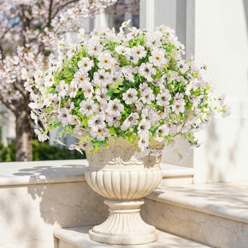 ATTGREAT Artificial Flowers Outdoors Faux Plants UV Resistant Fake Flowers Daisy 12 Bundles Plastic Greenery Plnats Outside for Garden Planter Patio Porch Spring Summer Home Home Decor White - Image 1